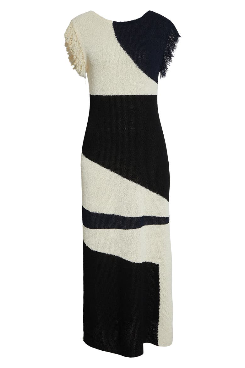 Saskia Colorblock Intarsia Textured Fringe Midi Sweater Dress, Alternate, color, SAND MULTI