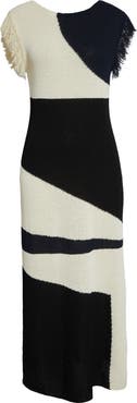 Proenza Schouler Saskia Colorblock Intarsia Textured Fringe Midi Sweater Dress