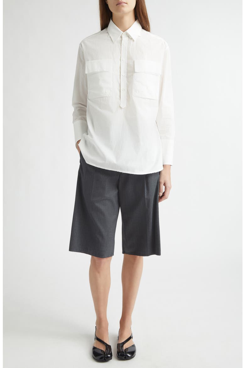 Raw Edge Cotton Poplin Button-Up Shirt, Alternate, color, WHITE