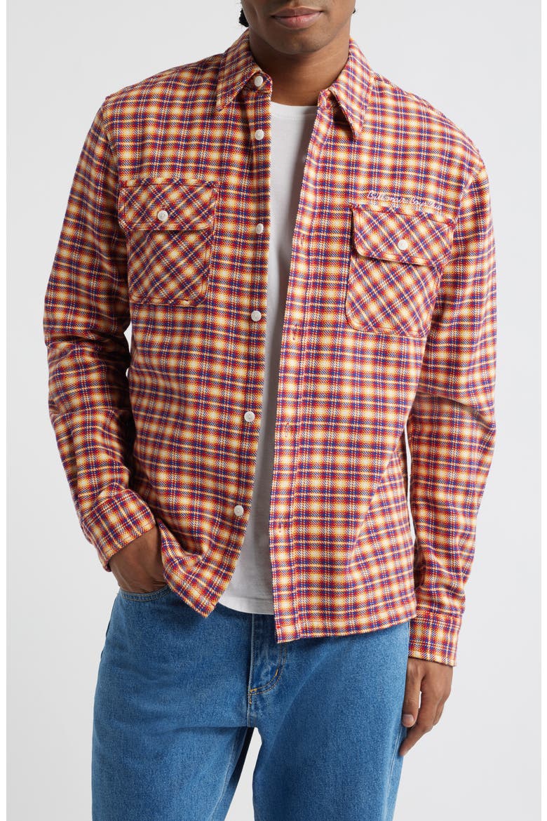 Skyline Embroidered Plaid Button-Up Shirt, Main, color, RED