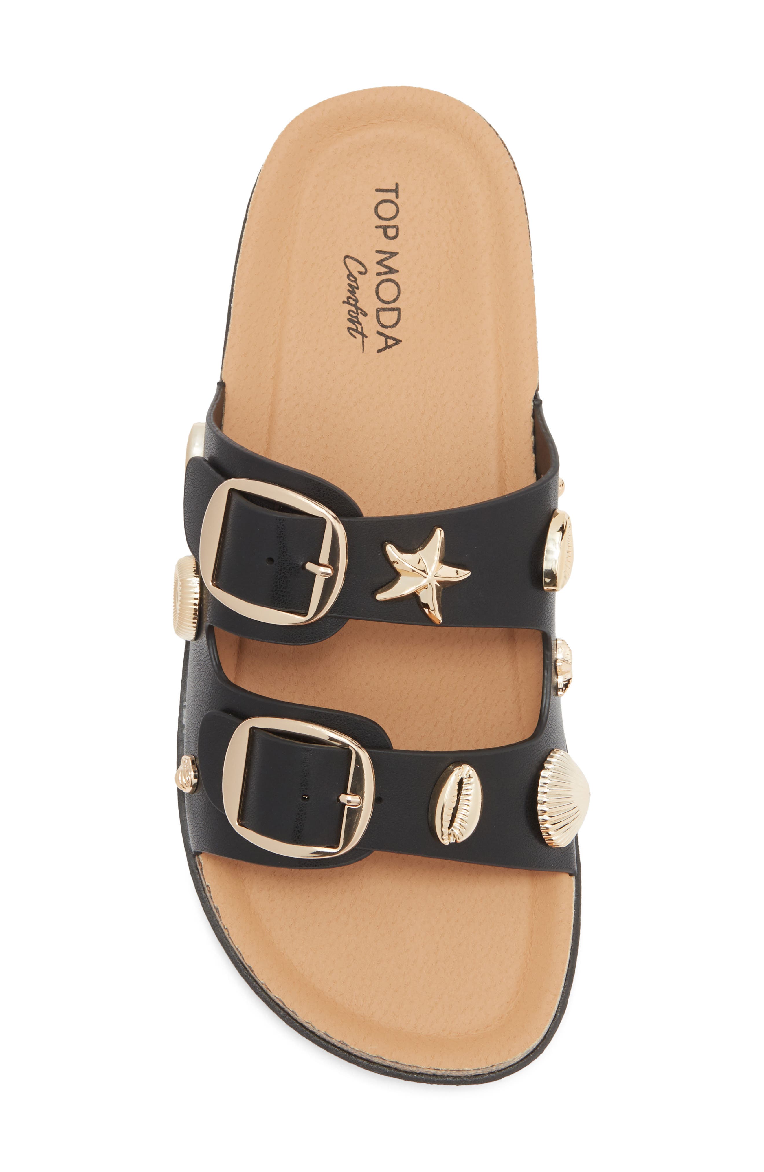 TOP MODA Arissa Double Strap Slide Sandal, Alternate, color, Black Pu