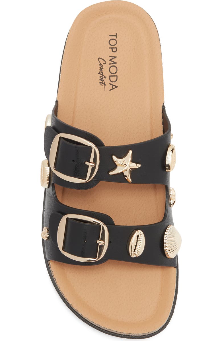 TOP MODA Arissa Double Strap Slide Sandal, Alternate, color, Black Pu