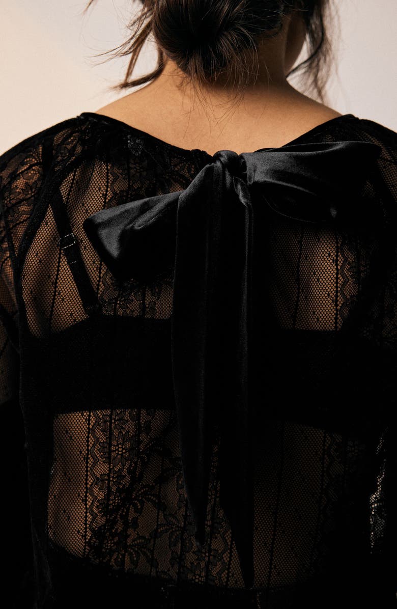 NEXT Bow Back Sheer Lace Top, Alternate, color, Black