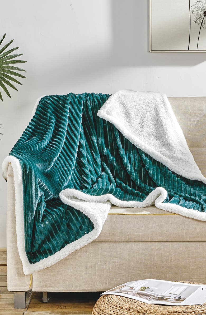 Luxury Home Corduroy Faux Shearling Throw Blanket, Main, color, Teal