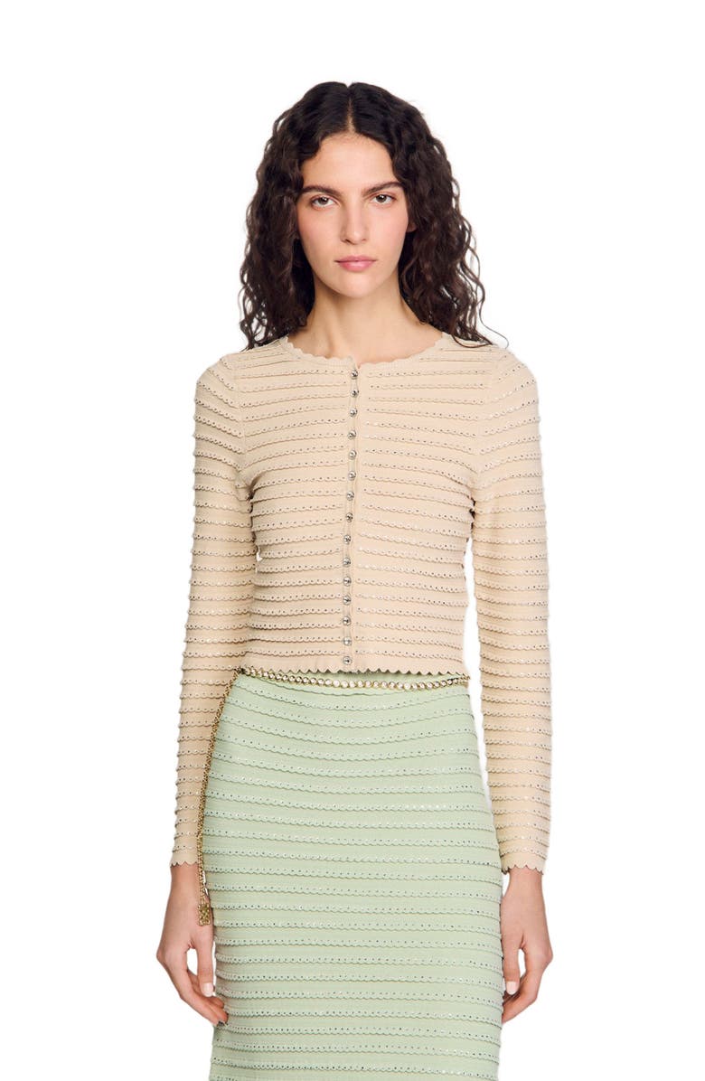 SANDRO Rhinestone cardigan, Alternate, color, 