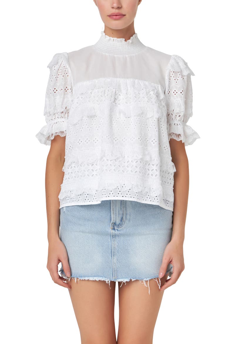 Eyelet Lace Babydoll Top, Alternate, color, OFF WHITE