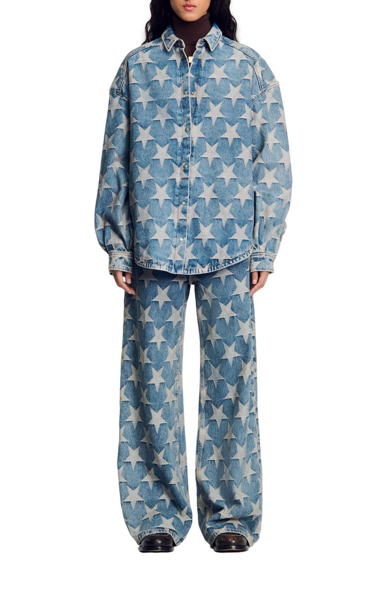 SANDRO Starry denim overshirt jacket, Main, color, 