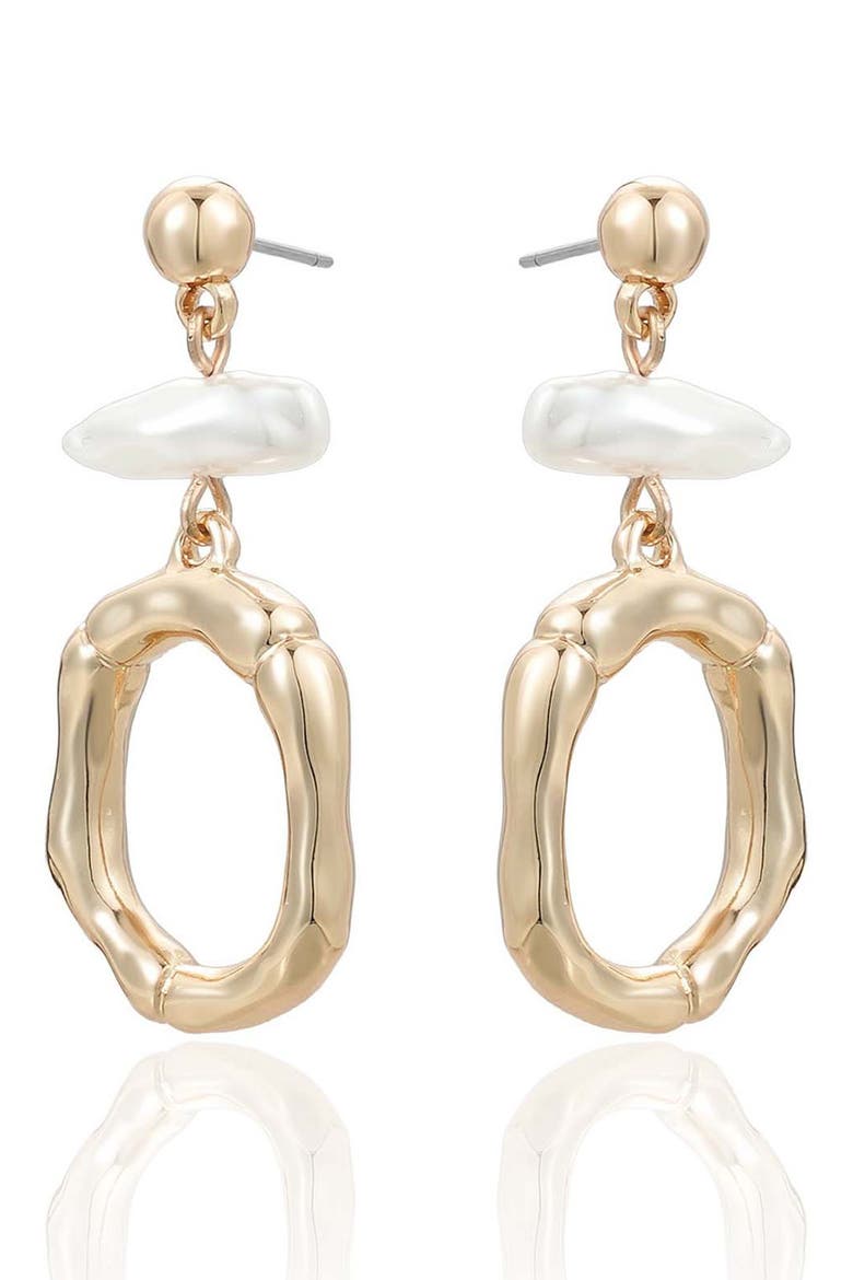 Rip Tide Faux Pearl Circle Drop Earrings, Alternate, color, GOLD