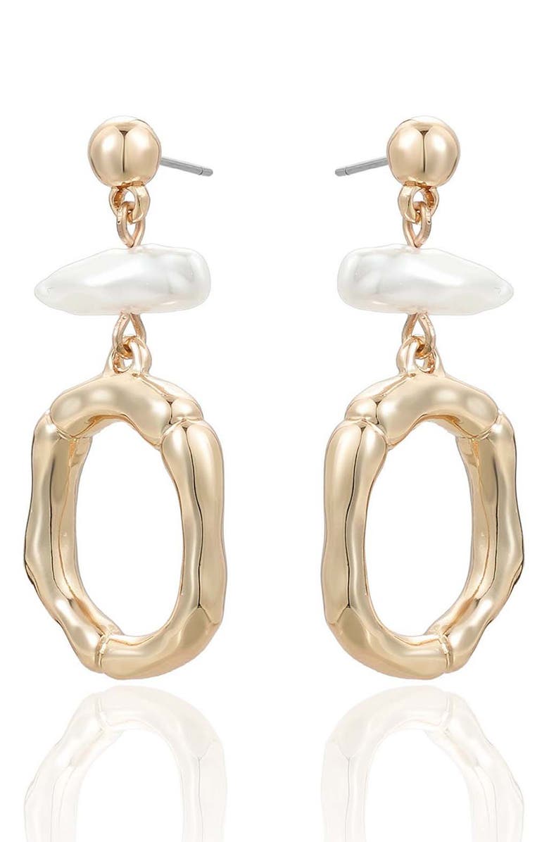 Ettika Rip Tide Faux Pearl Circle Drop Earrings, Alternate, color, Gold