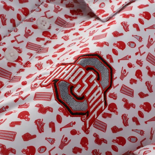 Garb Youth White/scarlet Ohio State Buckeyes Tom Allover Print Performance Polo In Pink