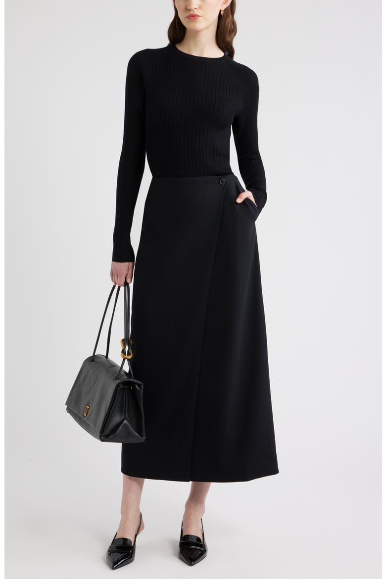 Wrap Midi Skirt, Alternate, color, BLACK