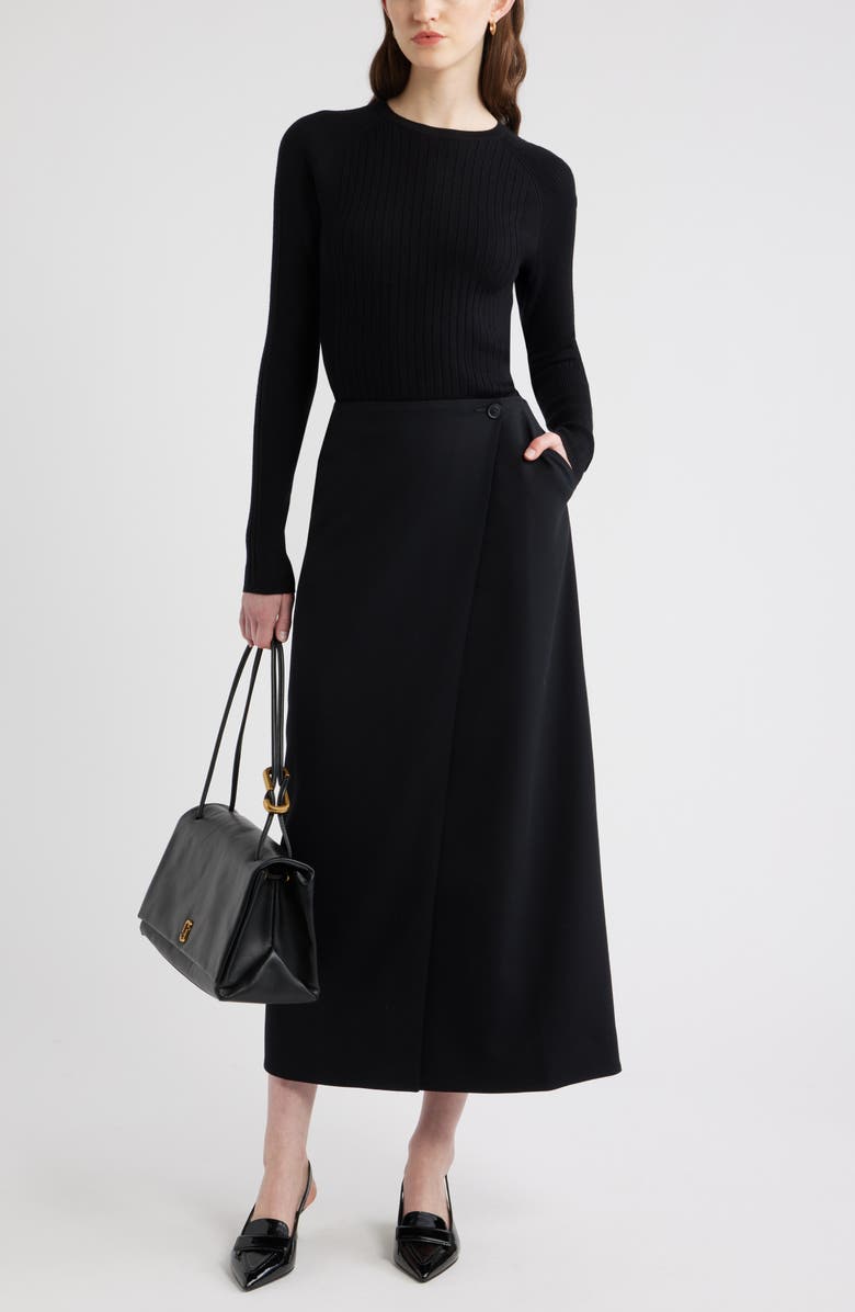 Nordstrom Wrap Midi Skirt, Alternate, color, Black