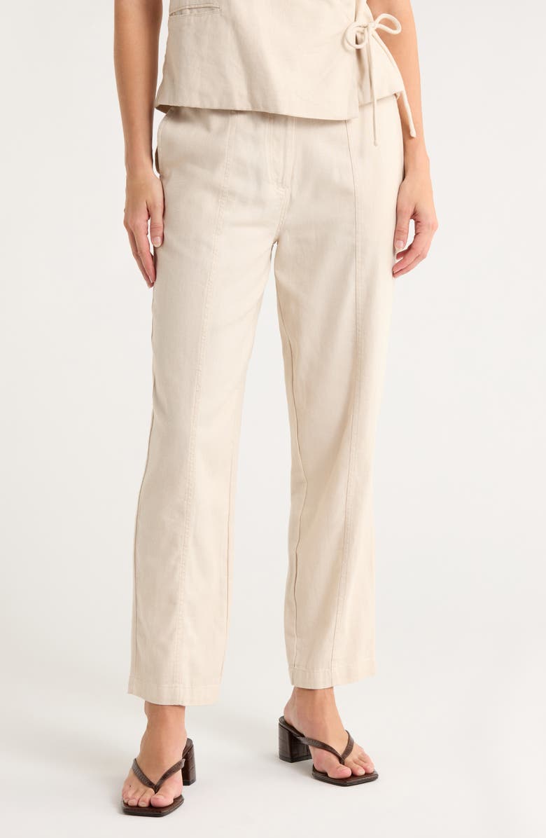 ICHI Cotton & Linen Pants, Main, color, Birch Melange