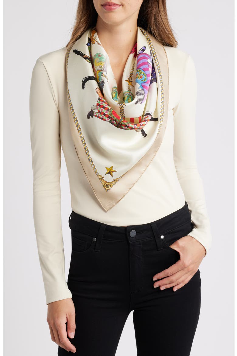 The Menagerie Silk Square Scarf, Main, color, CREAM
