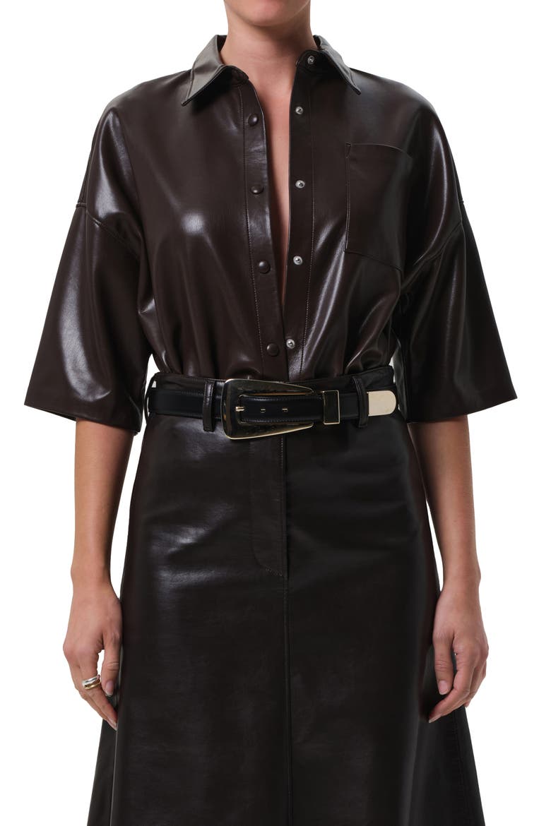 Frances Cape Crop Faux Leather Shirt, Main, color, CHOCOLATE
