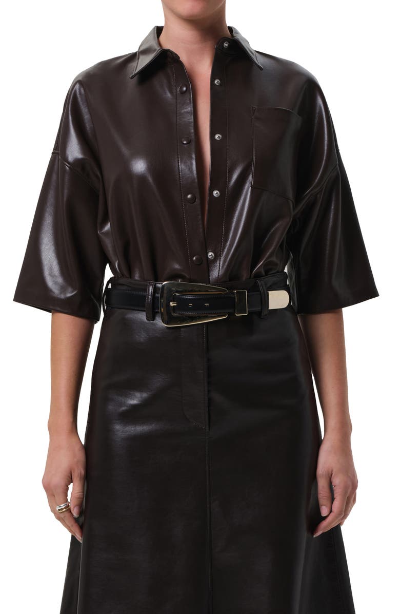 Citizens of Humanity Frances Cape Crop Faux Leather Shirt, Main, color, Chocolate