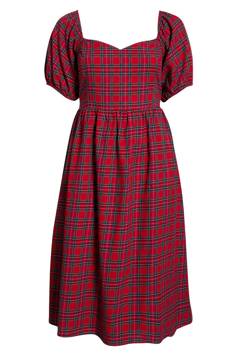 Arvada Plaid Puff Sleeve Dress, Alternate, color, RED-MULTI