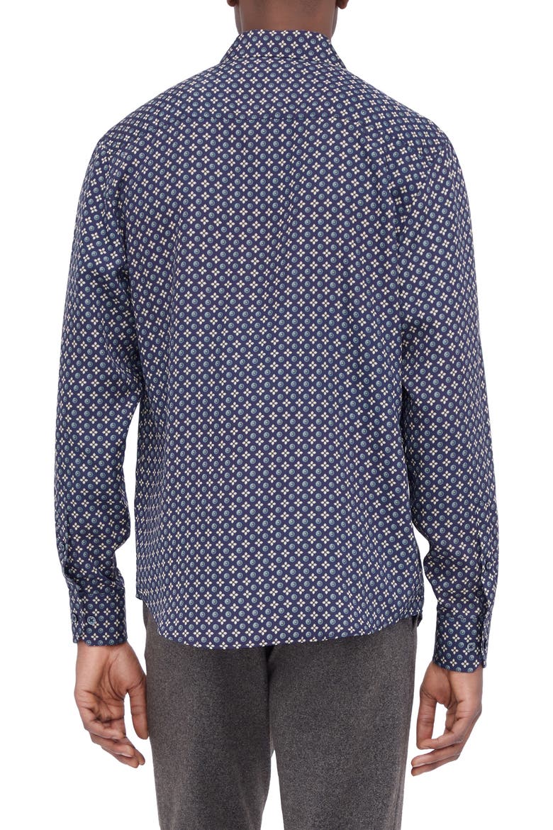 Julian Shaped Fit Mosaic Print Button-Up Shirt, Alternate, color, NAVY