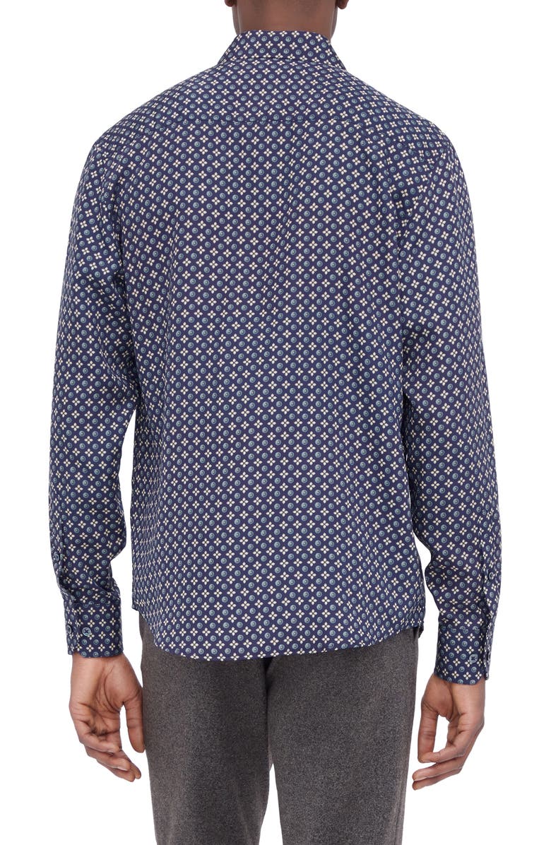 Bugatchi Julian Shaped Fit Mosaic Print Button-Up Shirt, Alternate, color, Navy