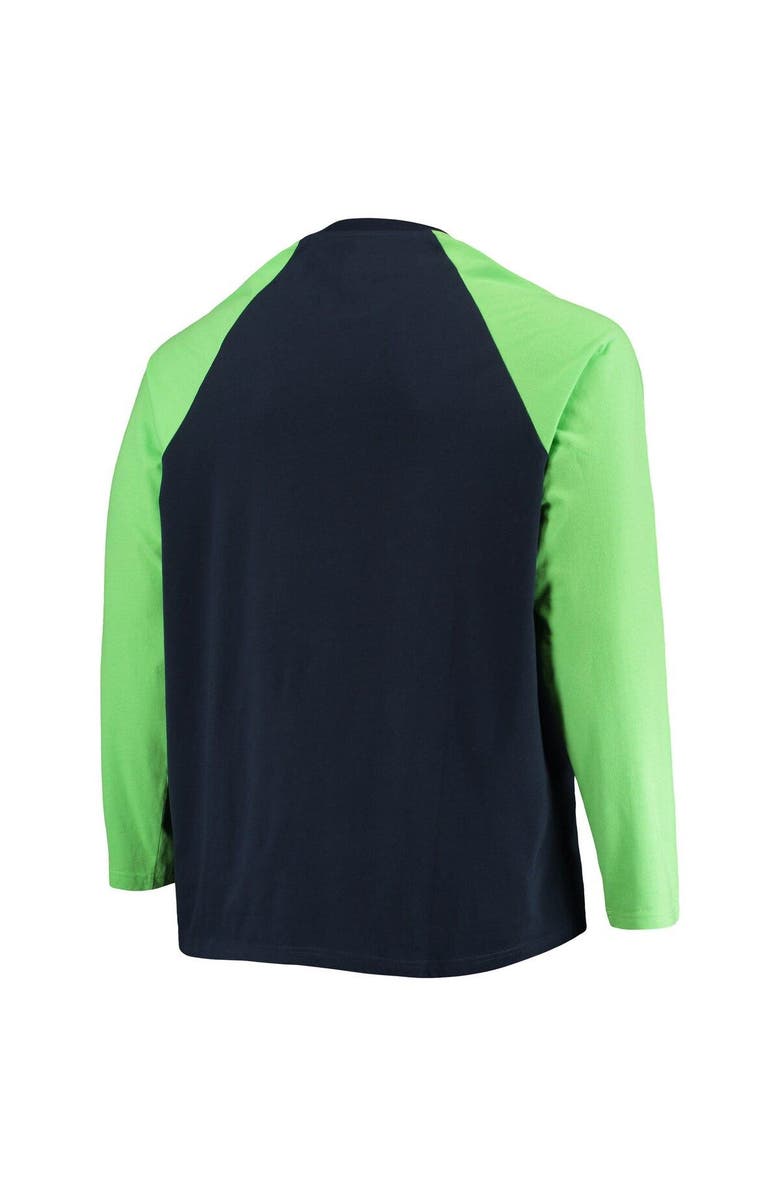 New Era Men's New Era College Navy/Neon Green Seattle Seahawks Big & Tall League Raglan Long Sleeve T-Shirt, Alternate, color, 