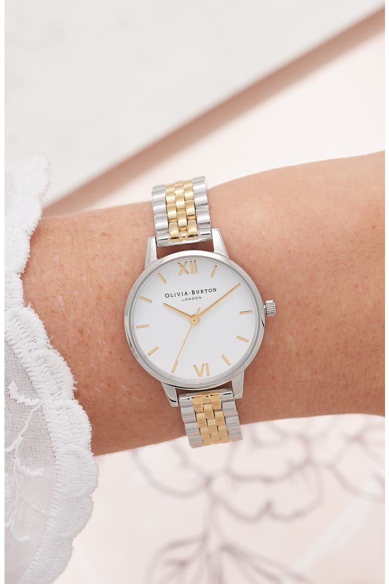 Two-Tone Round Bracelet Watch, 30mm, Alternate, color, SILVER/ WHITE/ GOLD
