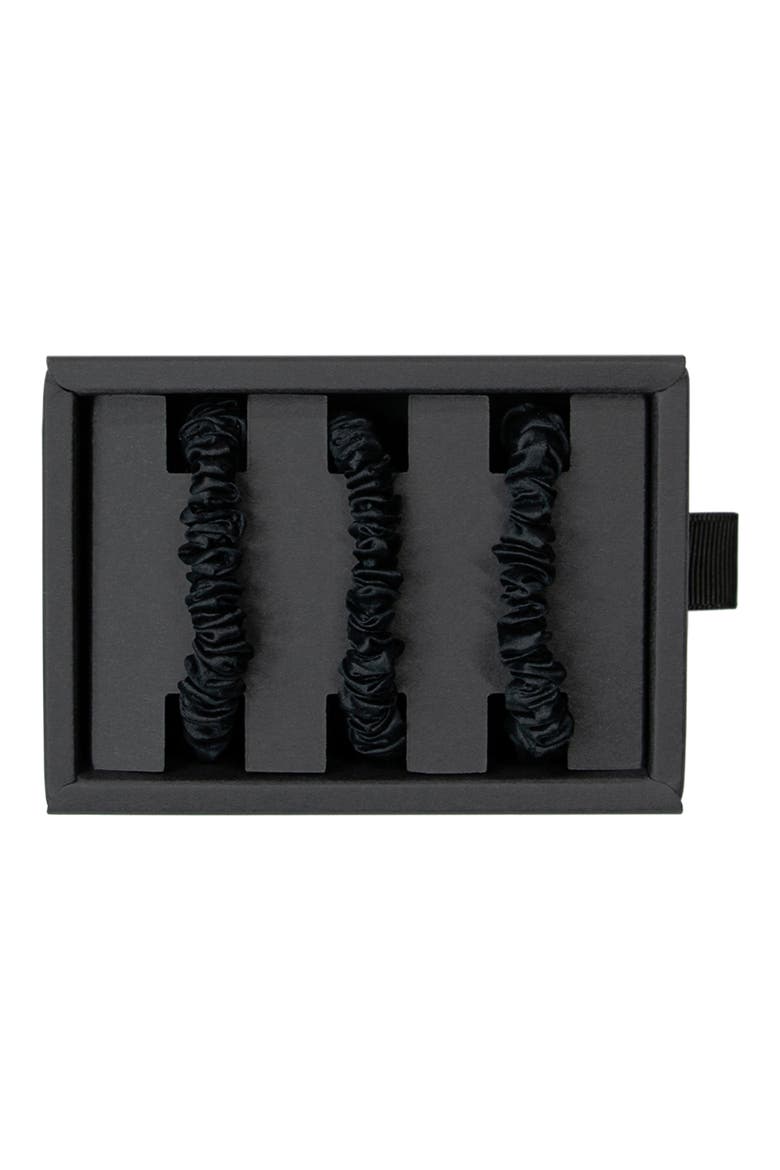 3-Pack Skinny Silk Scrunchies, Alternate, color, BLACK