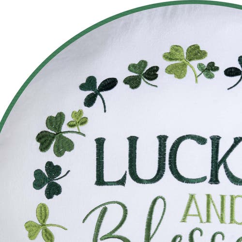 C & F Home C&f Home Lucky & Blessed Typography St. Patrick's Clover Embroidered Round Throw Pillow, 18" X 18" In Multi