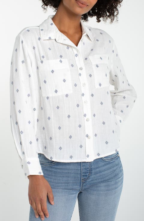 Embroidered Gauze Button-Up Shirt