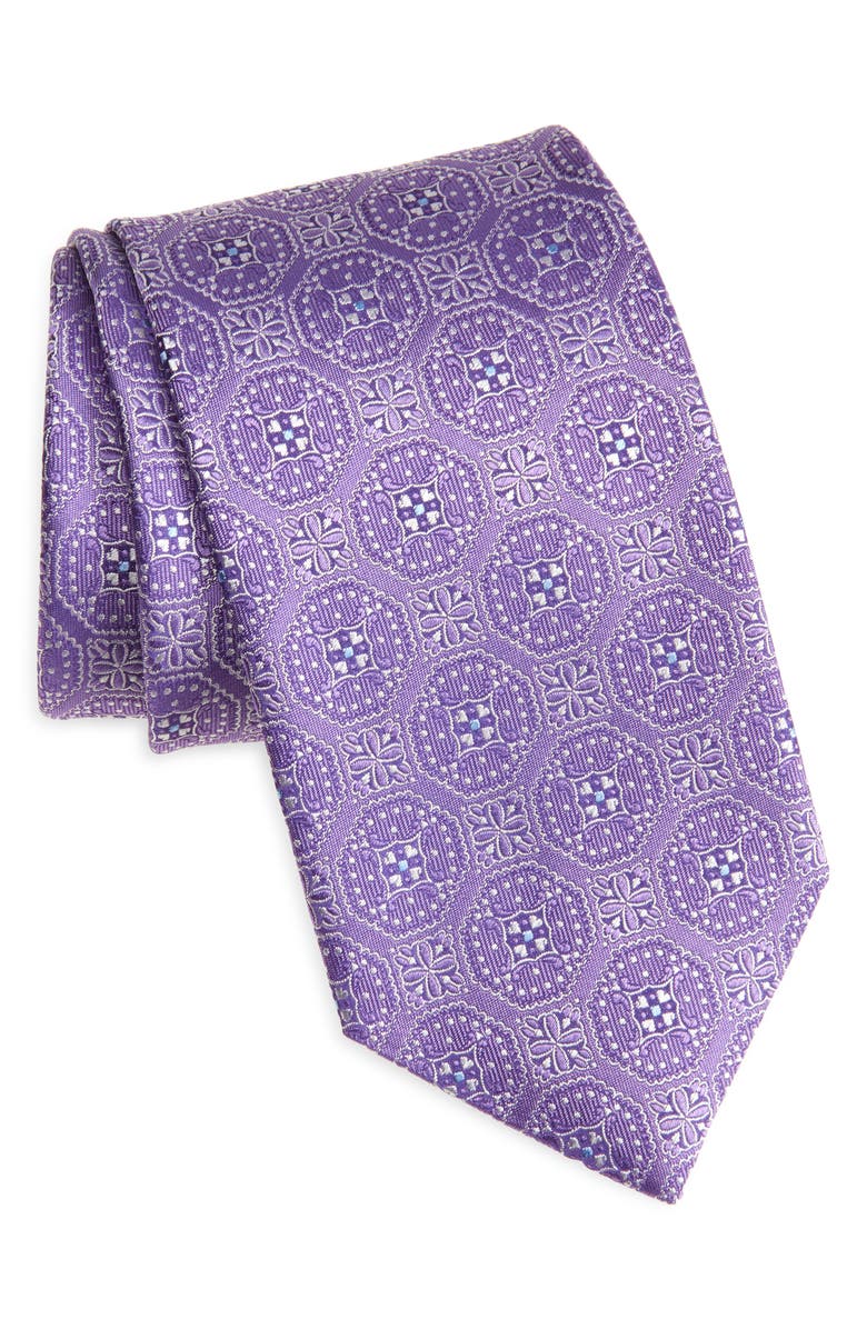David Donahue Neat Silk Tie, Main, color, Purple