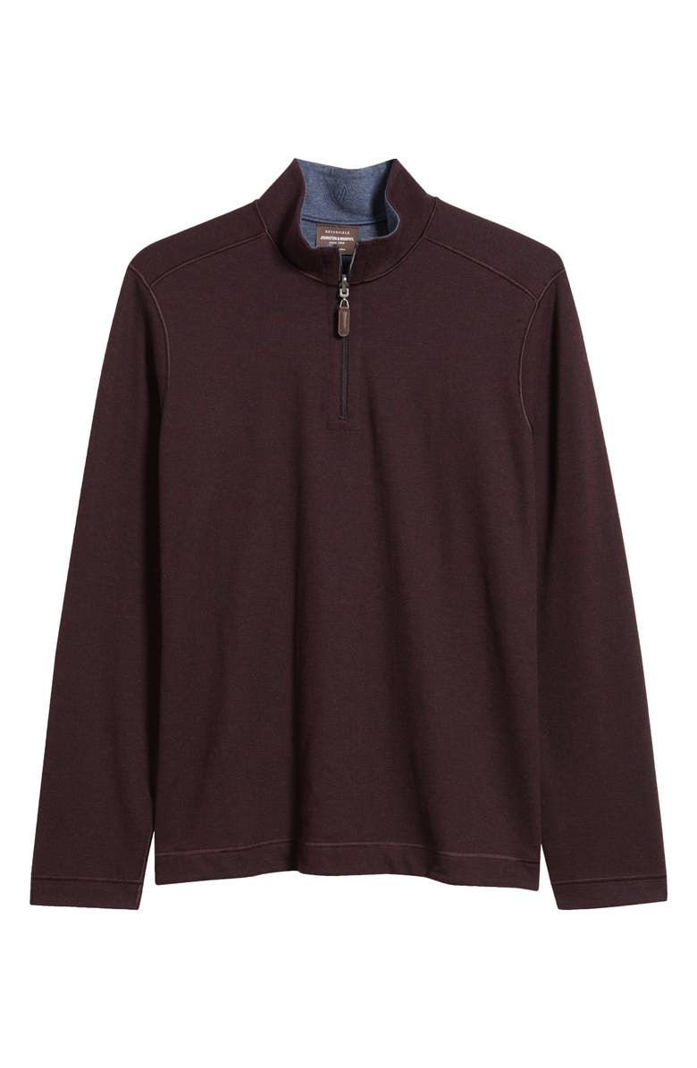 Johnston & Murphy Icon Reversible Cotton Blend Quarter Zip Pullover, Alternate, color, Burgundy/ Blue