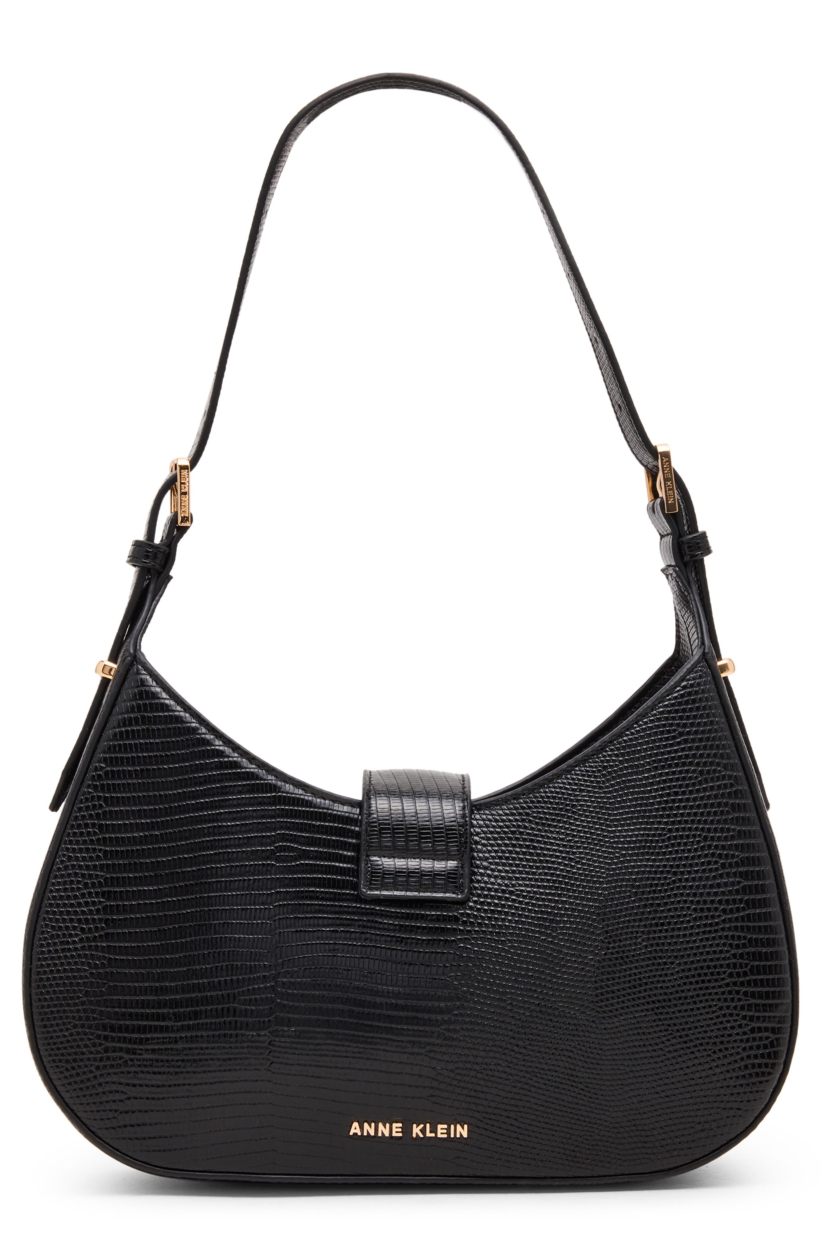 Anne Klein Curved Shoulder Bag, Alternate, color, Black