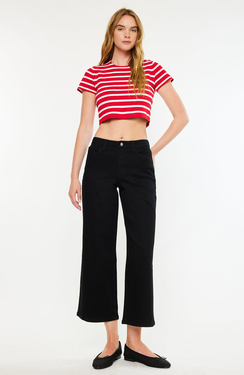 Kancan Shea High Rise Cropped Wide Leg Jeans In Multi