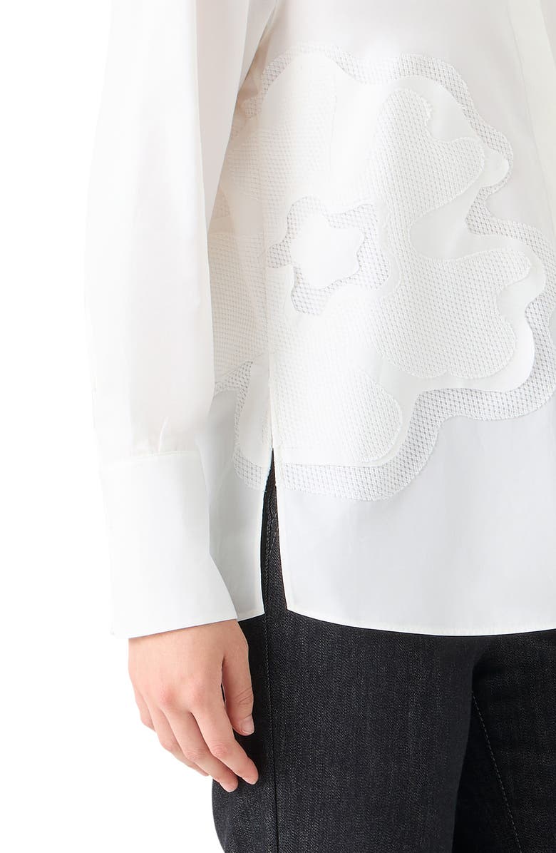 Akris punto Floral Appliqué Cotton Button-Up Shirt, Alternate, color, Cream