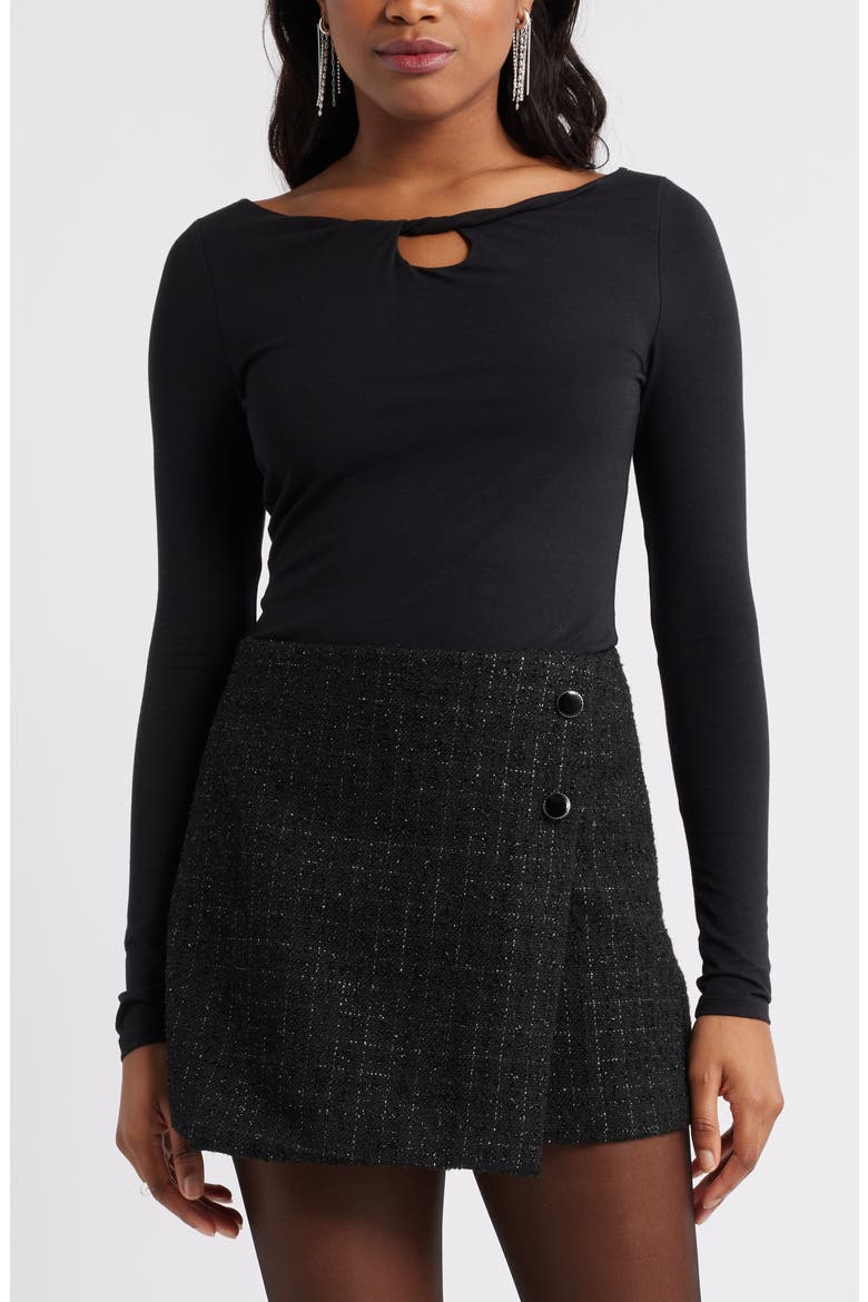 Twist Neck Cutout Top, Main, color, BLACK