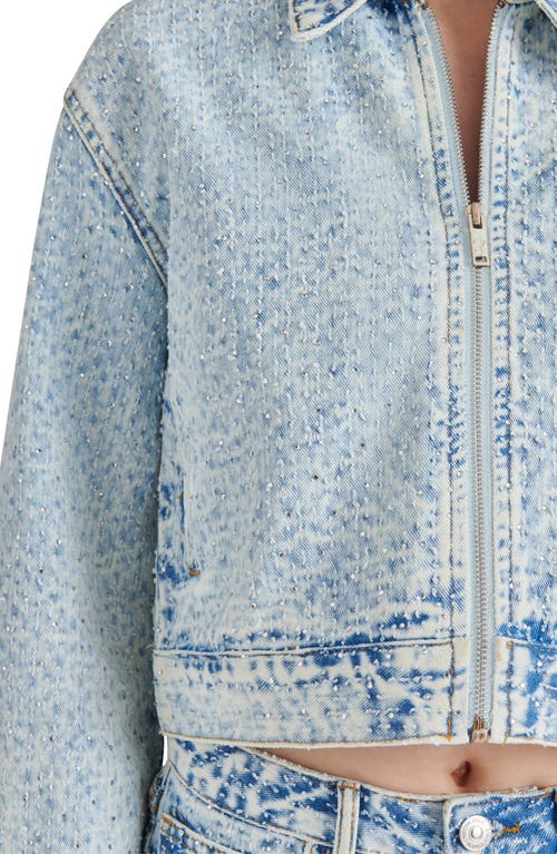 Steve Madden Glacia Embellished Textured Denim Jacket In Blue