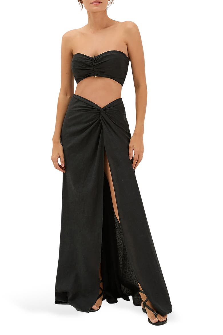 Sirene Linen Blend Cover-Up Midi Skirt, Main, color, BLACK