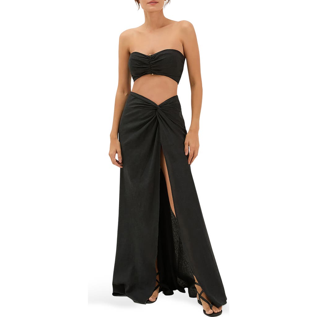Vix Paula Hermanny Sirene Linen Blend Cover-up Midi Skirt In Black