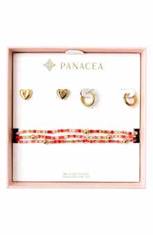 Panacea Heart Stud, Huggie Hoop Earrings & Beaded Stretch Bracelets Set