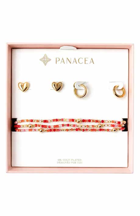 Panacea Heart Stud, Huggie Hoop Earrings & Beaded Stretch Bracelets Set