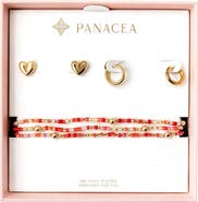 Panacea Heart Stud, Huggie Hoop Earrings & Beaded Stretch Bracelets Set