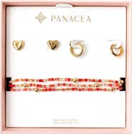 Panacea Heart Stud, Huggie Hoop Earrings & Beaded Stretch Bracelets Set