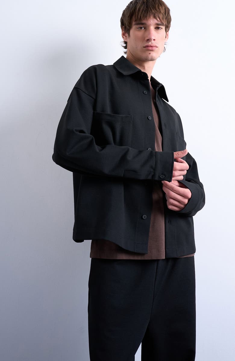 Topman Double Pocket Jersey Jacket, Main, color, Black