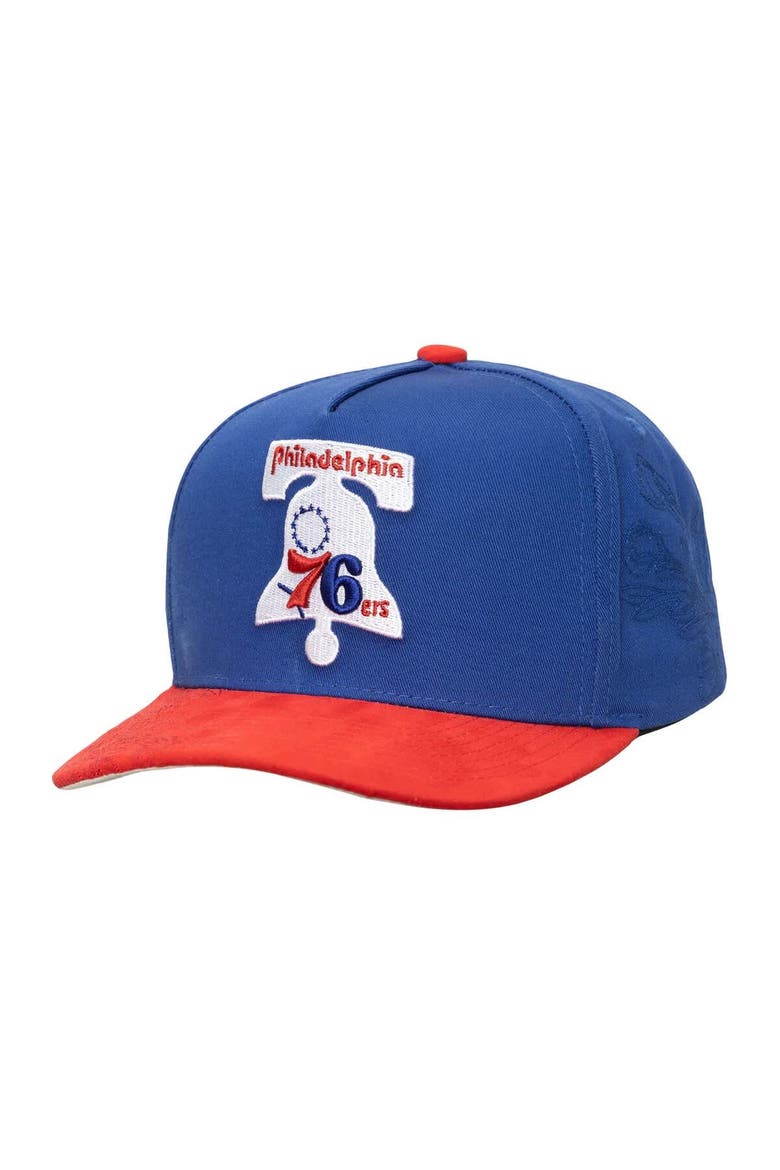 Men's Mitchell & Ness  Blue/Red Philadelphia 76ers May Flowers Adjustable Hat, Main, color, Blue