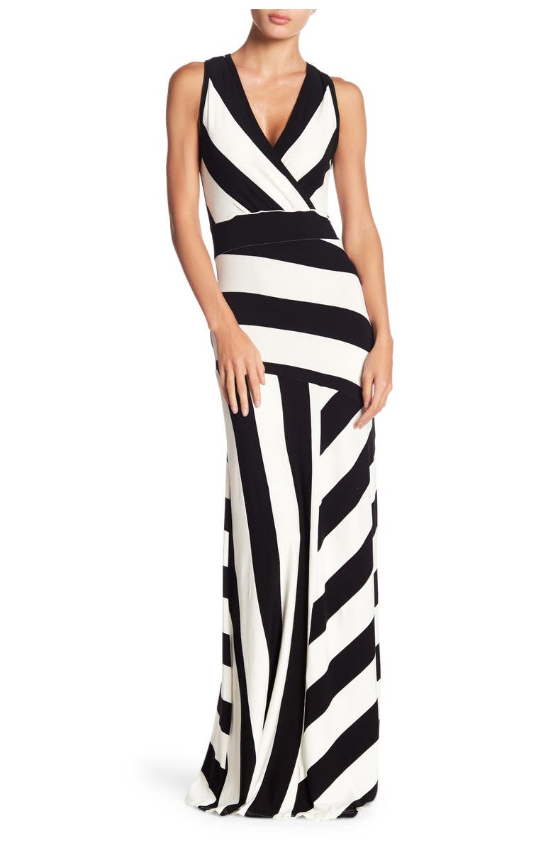 GO COUTURE Sleeveless Maxi Stripe Dress, Main, color, Black White Colorblock