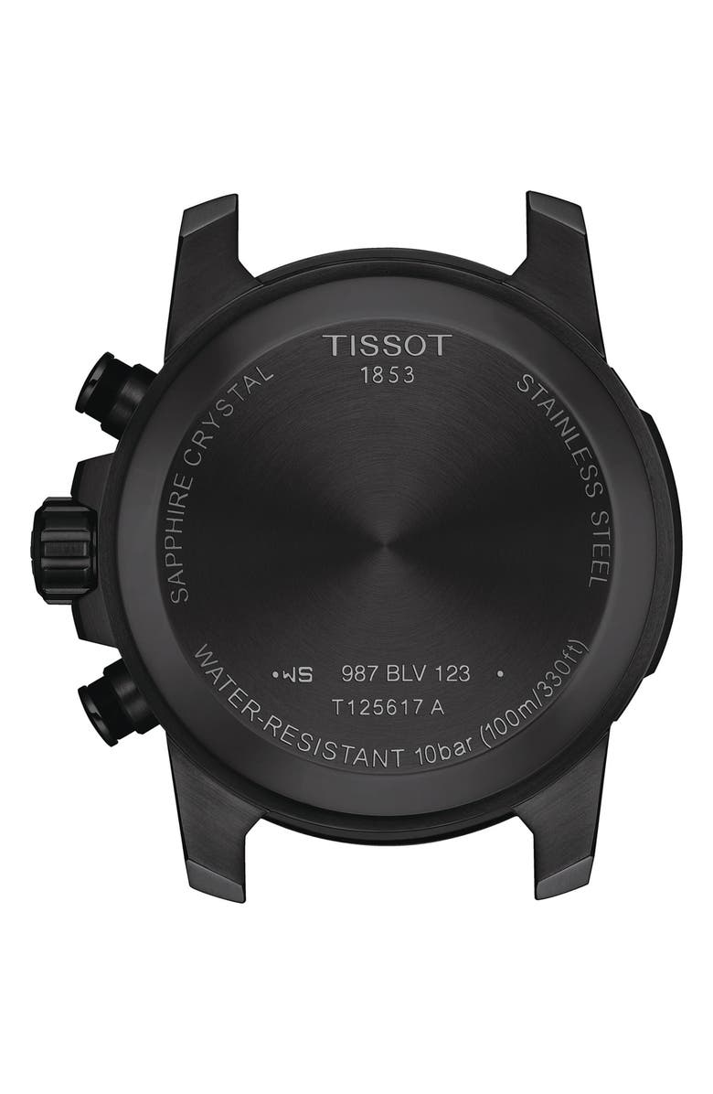 Tissot Supersport Leather Strap Chronograph Watch, 45.5mm, Alternate, color, Black