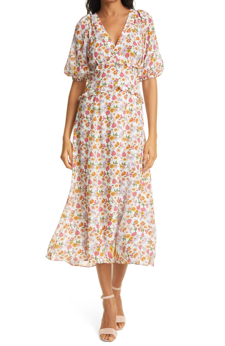 Nicole Miller Sunshine Paradise Floral Midi Dress, Main, color, 
