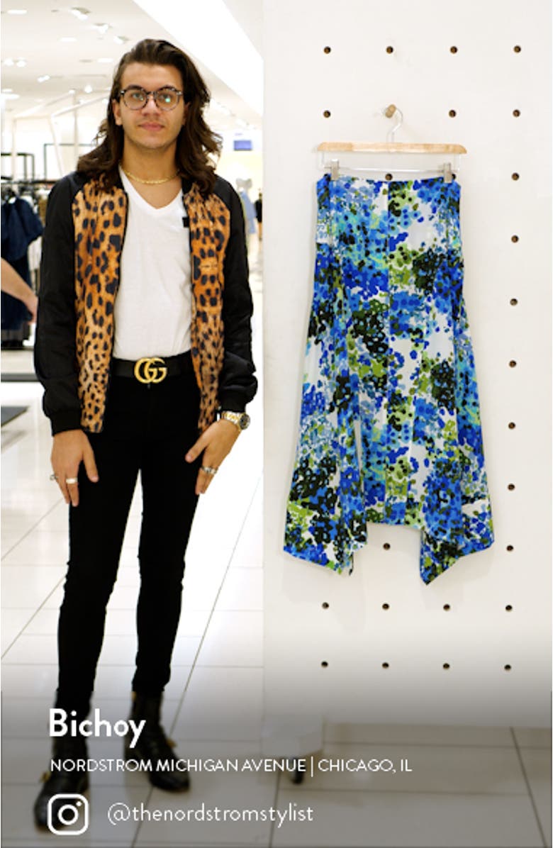 Naya Floral Print Handkerchief Hem Silk Midi Skirt, sales video thumbnail