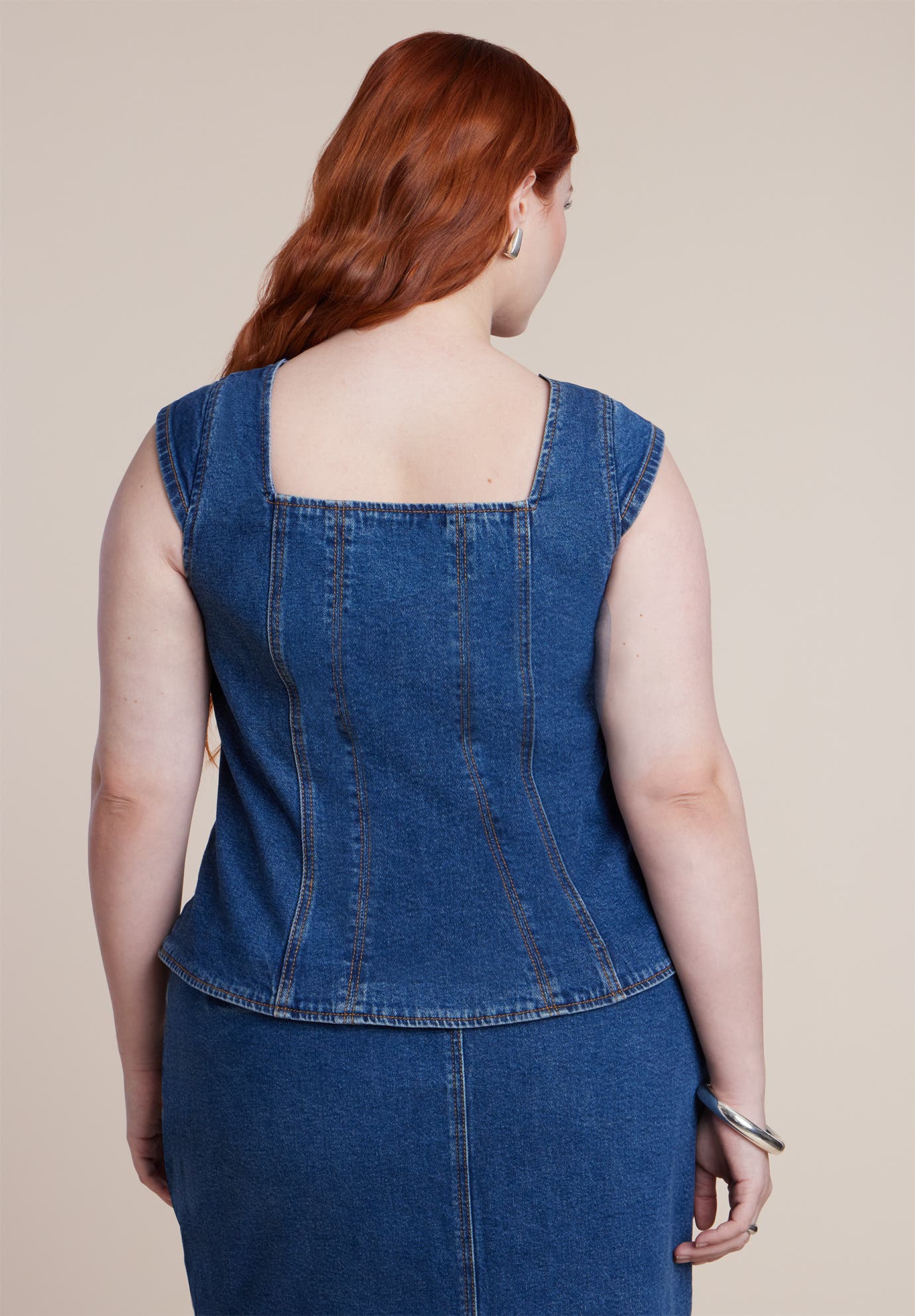 Fitted Square Neck Denim Top - image 2