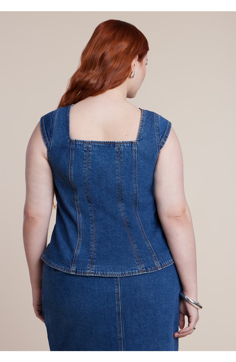 ELOQUII Fitted Square Neck Denim Top, Alternate, color, Medium Wash