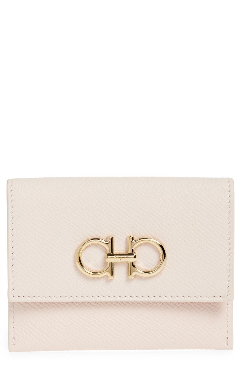 FERRAGAMO Gancini Leather Card Case, Main, color, Ballet Macaron